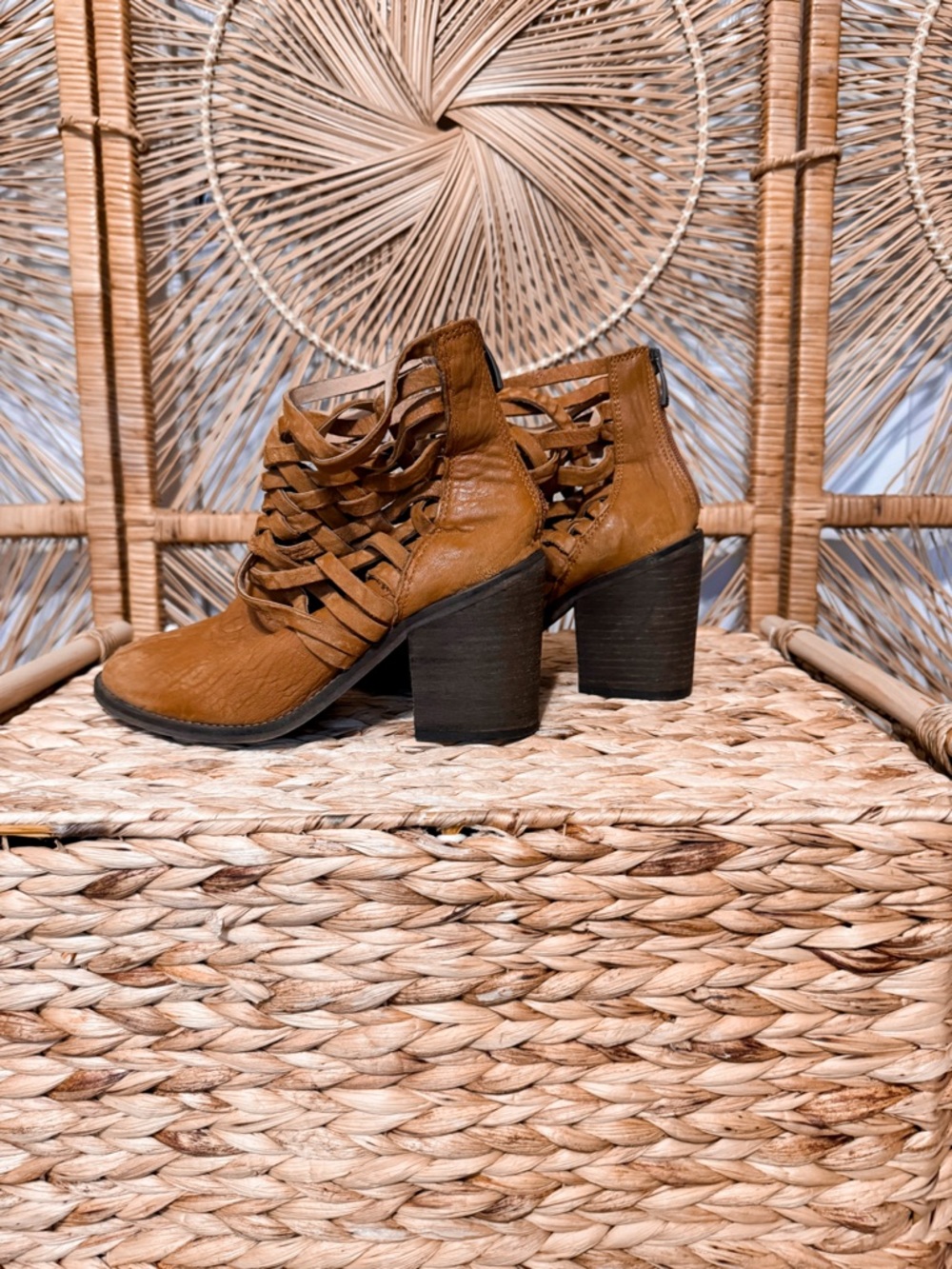 Free People Cognac Woven Leather Ankle Booties - Picture 5 of 12